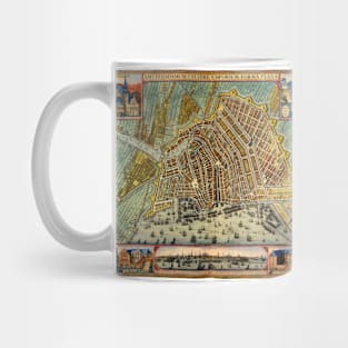 Antique Street Map of Amsterdam, Netherlands by Gerardus Mercator, 1633 Mug